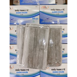 HÀNG SIÊU CẤP Khẩu trang y tế màu xám 4 lớp giấy kháng khuẩn 4U famapro hàng công ty Nam Anh hộp 50 chiếc