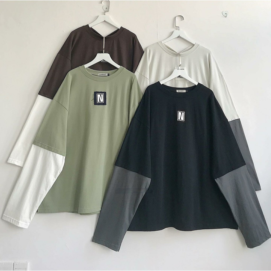Áo thun tay dài form rộng phối tay NEE ulzzang (ẢNH THẬT)