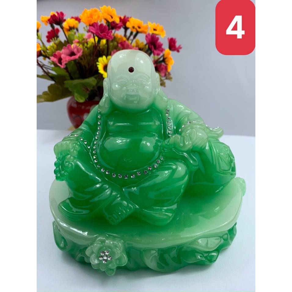 (tặng thảm) Tượng phật Di Lặc ngọc bích trang trí phong thủy trong nhà và taplo ô tô - phật ngọc xanh cao cấp