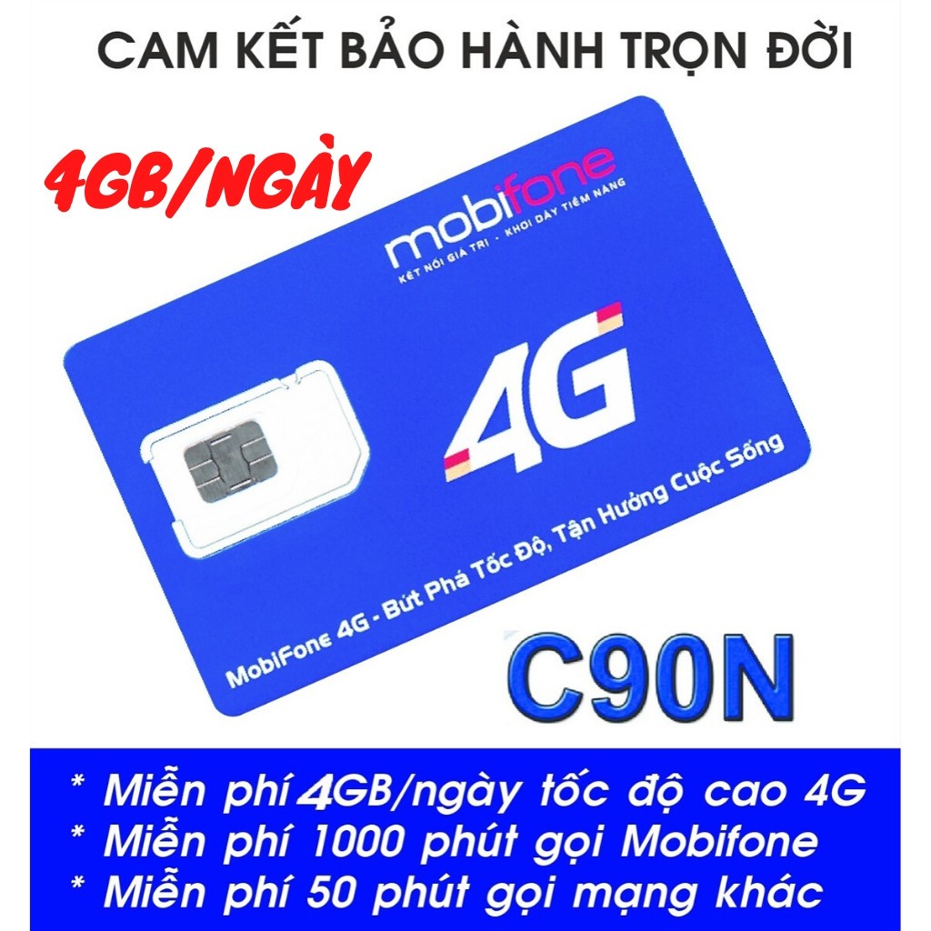 🍎SIÊU HOT 🍎Sim 4G Mobifone C90N Mỗi tháng Tặng 120GB+Miễn phí gọi nội mạng + 50p gọi ngoại mạng chỉ với 90k/tháng,