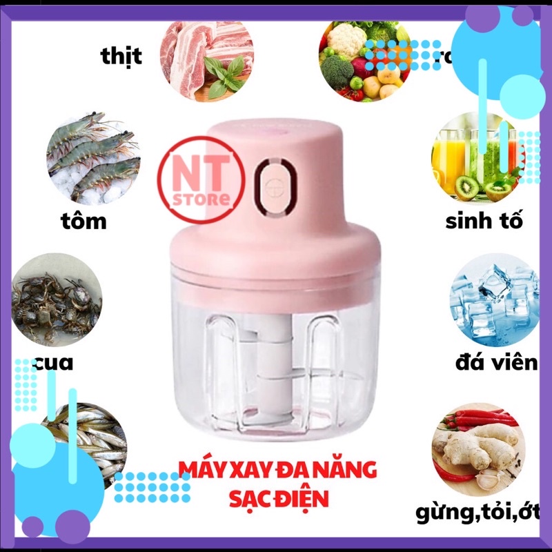 Máy Xay Tỏi Hồng 250ml, Máy Xay Mini, Xay Tỏi Ớt Tiêu Cầm Tay Đa Năng, Nhỏ Gọn, Tiện Lợi - NTstore