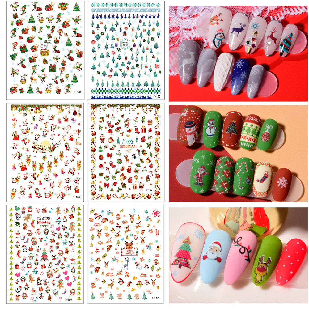 OCEANMAP DIY Christmas Nail Art Snowflake Transfer Decals Nail Art Decoration 3D Waterproof Manicure Snowman Deer Self Adhesive Winter Nail Stickers