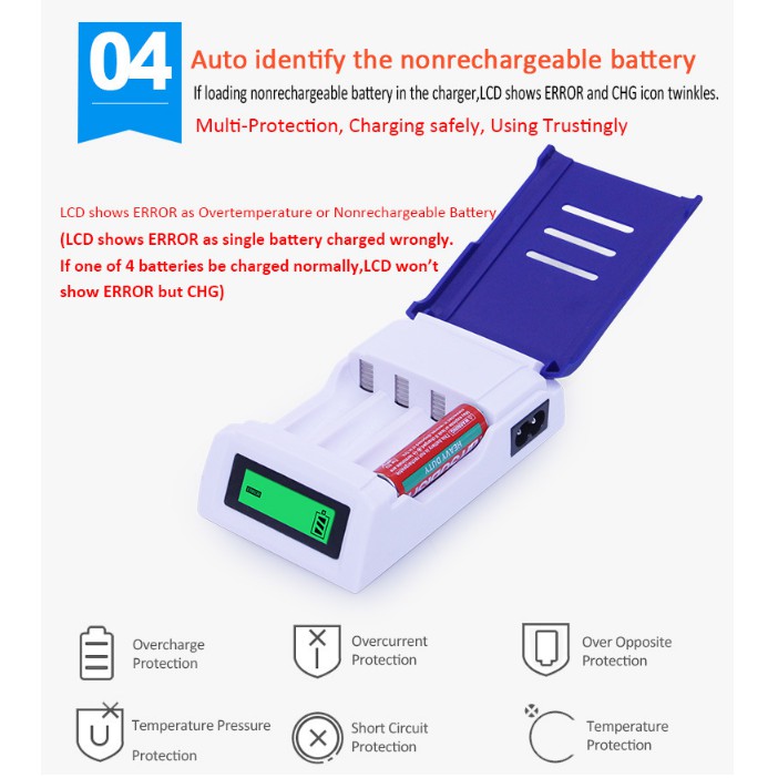 Bộ sạc pin tiểu AA, pin đũa AAA tốc độc cao Double pow, màn hình LCD + Tặng kèm 04 viên pin tiểu sạc AA 1200 mAh