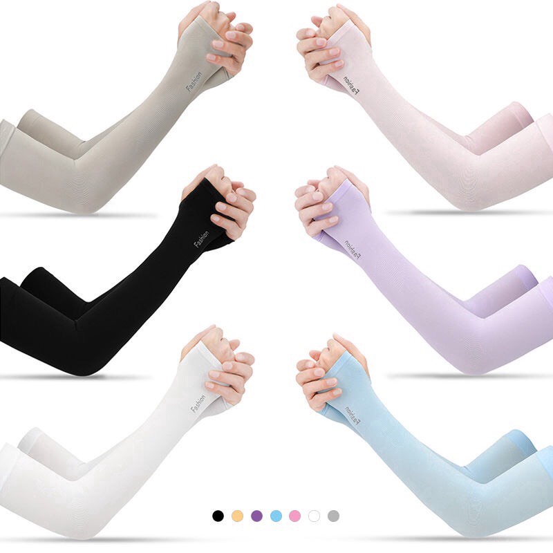 Găng tay chống nắng nam nữ Hàn Quốc xỏ ngón Let's Slim dày dặn ngăn tia UV đủ màu hồng, xanh, da, xám, đen, trắng GT01