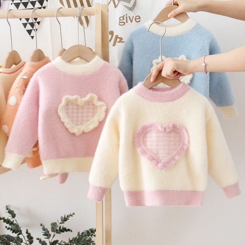 Áo Sweater dệt kim phối nhung thời trang cho bé gái