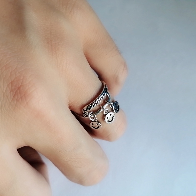 Nhẫn Hở Hình Mặt Cười Phong Cách Hip Hop Đơn Giản Thời Trang