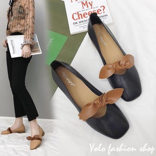 Giày búp bê nữ da mềm êm chân mũi vuông đế 3cm thắt nơ xinh xắn - Hàng Quảng Châu cao cấp - O20