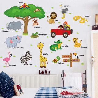 decal dán tường thú tiêng anh xanh75x118cm