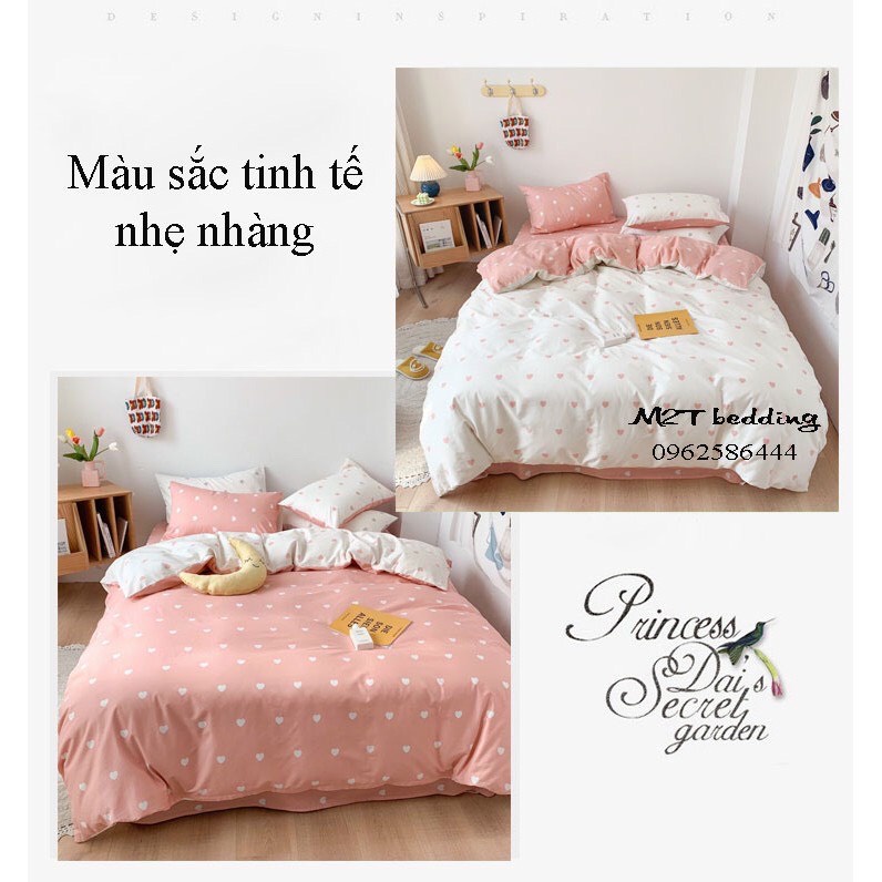 Bộ chăn ga gối Cotton Poly Decor Bedding phong cách Hàn Quốc Drap giường cotton  họa tiết trái tim