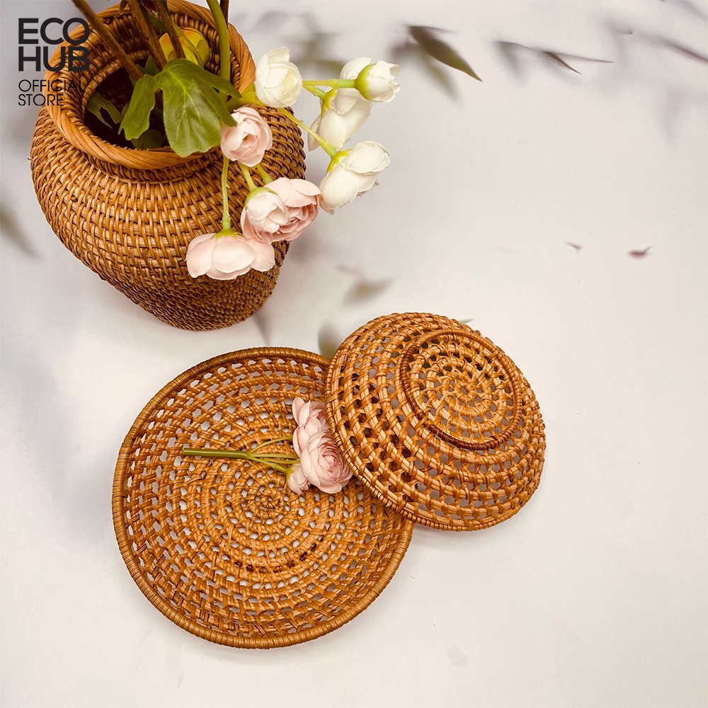 Khay mây tròn thưa ECOHUB đựng hoa quả, đồ ăn (Rattan tray)
