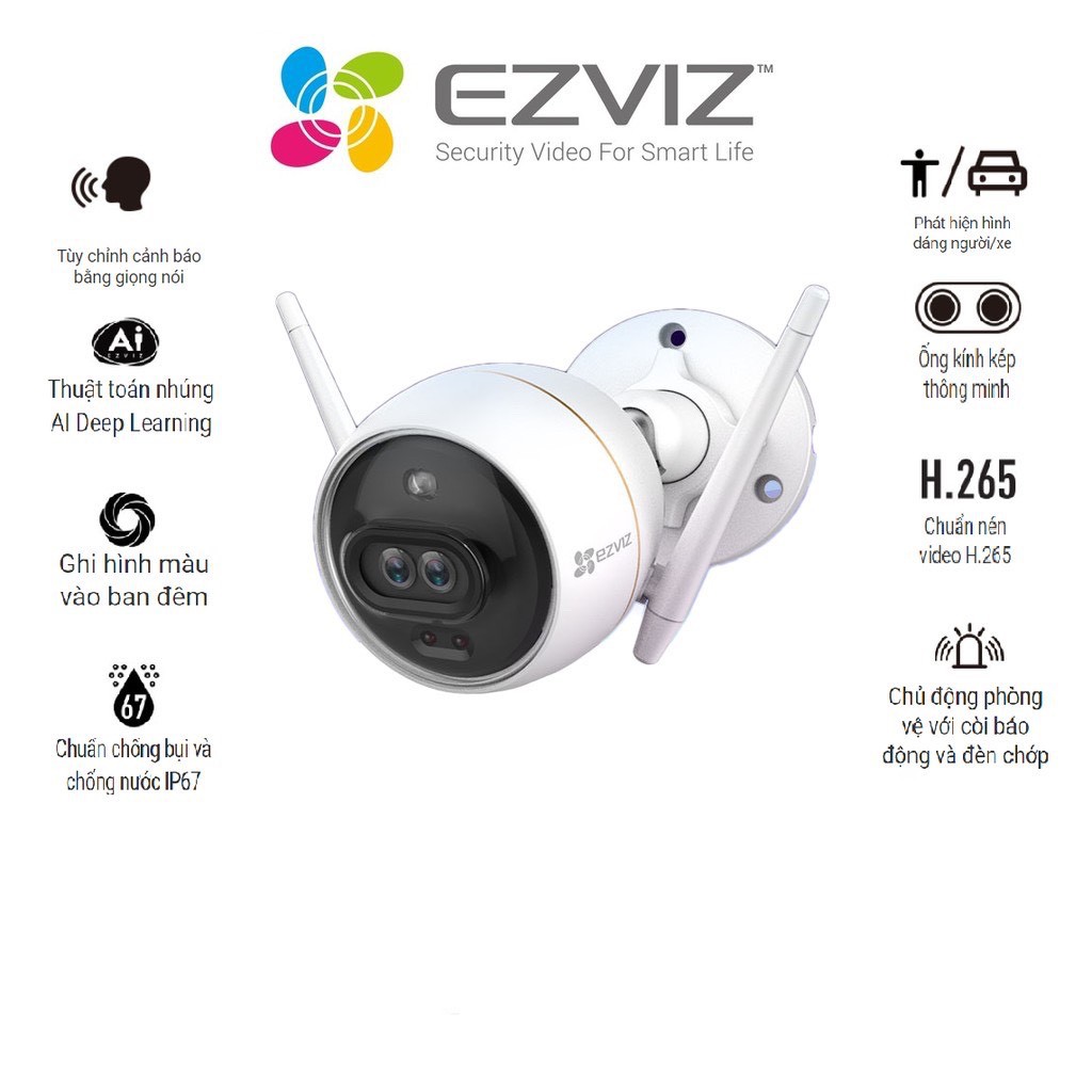 Camera Wifi EZVIZ Ngoài Trời C3X (CS-CV310) 2.0MP 1080P , có màu ban đêm, báo động công nghệ AI