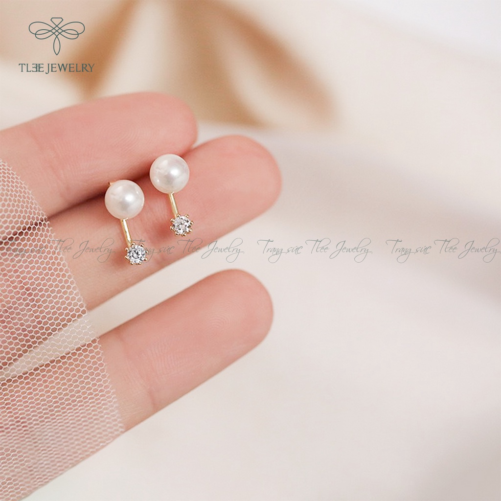 Khuyên tai bạc nữ TLEE trai nhân tạo cách điệu đeo hai dáng nữ tính NCJ B0120