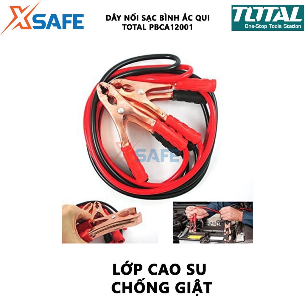 Dây cáp sạc bình ắc qui TOTAL PBCA12001 Dây câu sạc bình Dòng điện: 200 amp Kích thước kẹp: 14x9cm dây 8mm dài 2,5m