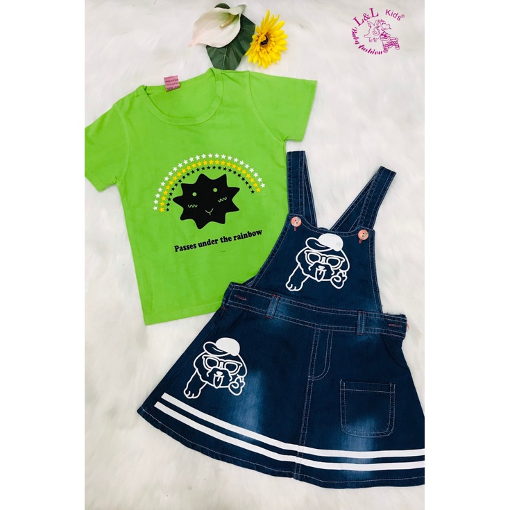Set váy yếm jean L&L Kids cho bé 8-16 tuổi chất jean dày dặn
