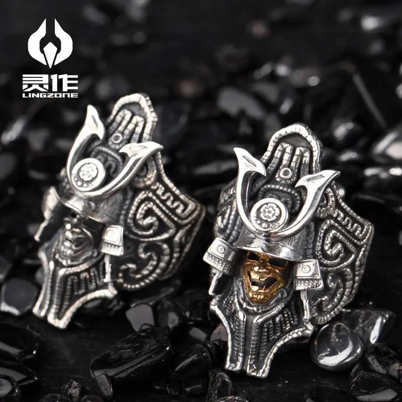 Nhẫn Bạc 925 Hình Đầu Lâu Phong Cách Samurai Độc Đáo Cho Nam
