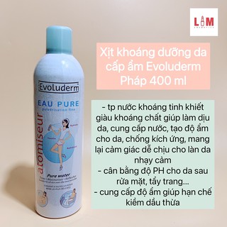 Xịt khoáng Evoluderm Atomiseur Eau Pure 400ml