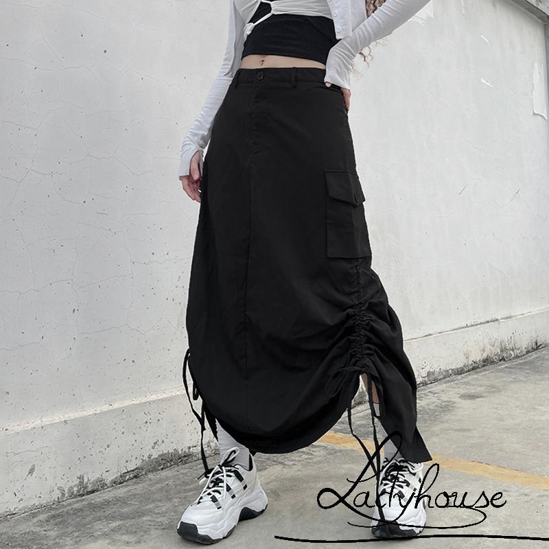 Chân Váy Dài Dáng Rộng Màu Trơn Dây Rút Tùy Chỉnh Thời Trang Mùa Hè Cho Nữ