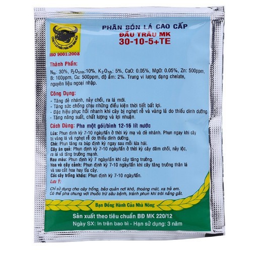 Bán Phân đầu trâu kích chồi, ra lá, đẻ nhánh MK 30 - 10 - 5 (502) hàng nhập, phân phối trong nước bởi thietbinhavuon.