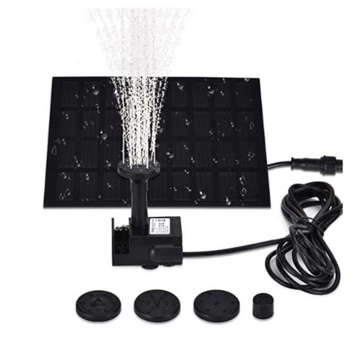 Máy bơm phun nước năng lượng mặt trời 1.5W 7V với 6 vòi phun nước cho bể chim, ao, vườn và những nơi khác