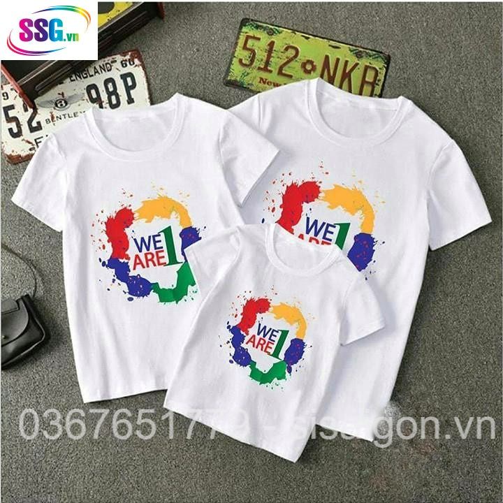 Áo gia đình We Are 1 đồng phục gia đình 3/4/5 người áo thun cotton mềm mịn màu trắng thích hợp đi biển hoặc ặt hàng ngày
