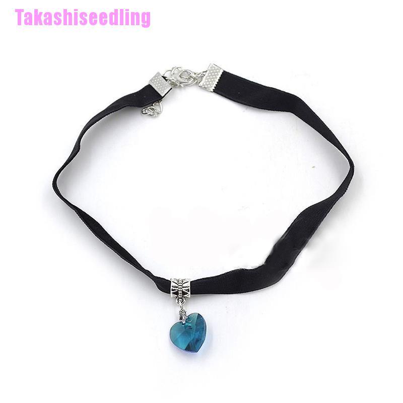 1 Vòng Cổ Choker Dây Nhung Mặt Trái Tim Đính Đá Phong Cách Gothic Cổ Điển 80