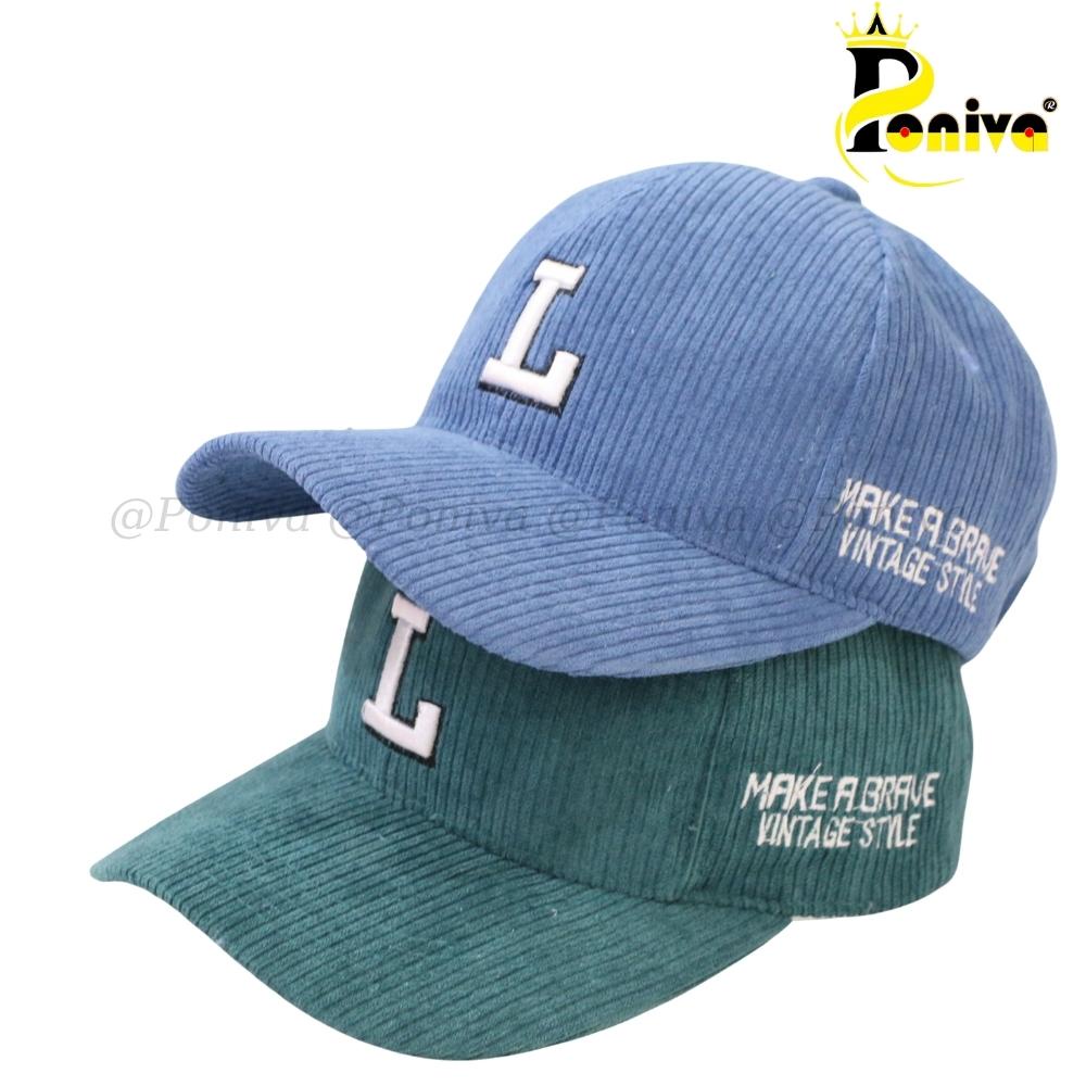 Mũ lưỡi trai ❤️ Nón kết thêu chữ L chất nhung tăm form unisex phong cách Ulzzang Thời trang PONIVA siêu hot