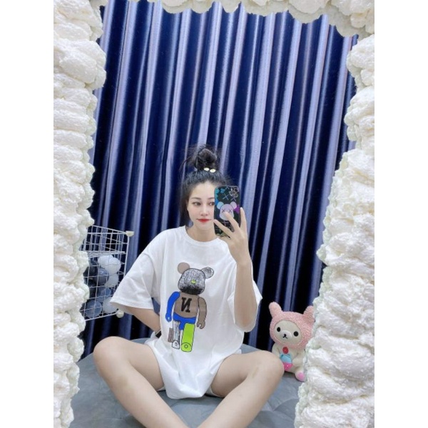 Áo thun tay lỡ dáng rộng in hình gấu unisex