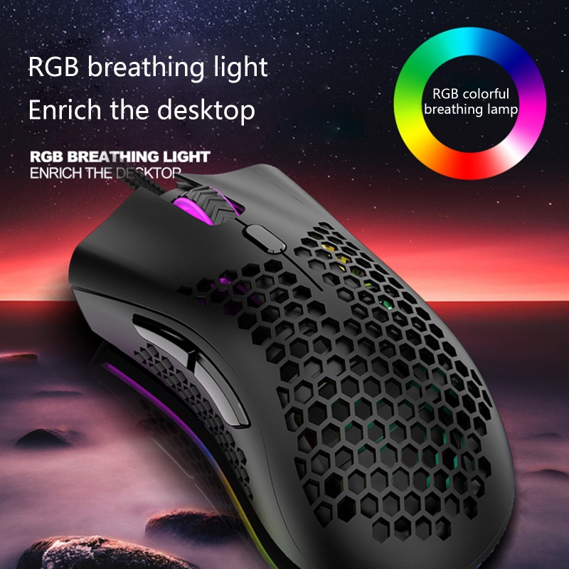 SC 7200DPI 6 Key Light Weitht Hollowed Shell RGB Gaming Mouse E-sports Mice for FPS
