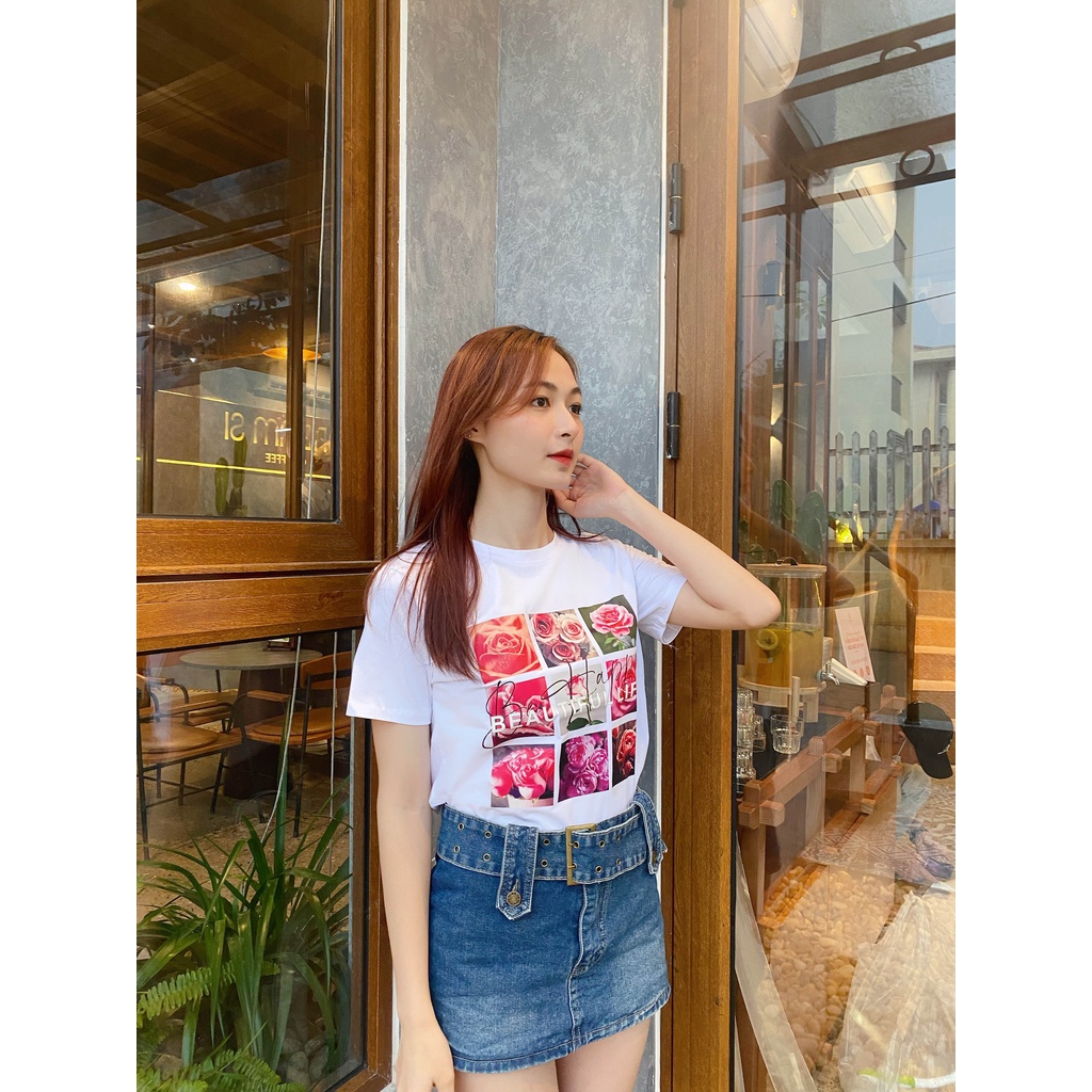 Áo thun Hoa Hồng Beautiful phông cotton sang xịn mịn hãng Halan