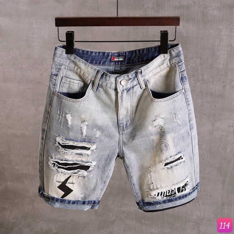 Quần Short Jean Nam Xanh Bạc Rách Rin Đùi Chất Bò Co Giãn Cotton Dày Dặn M118