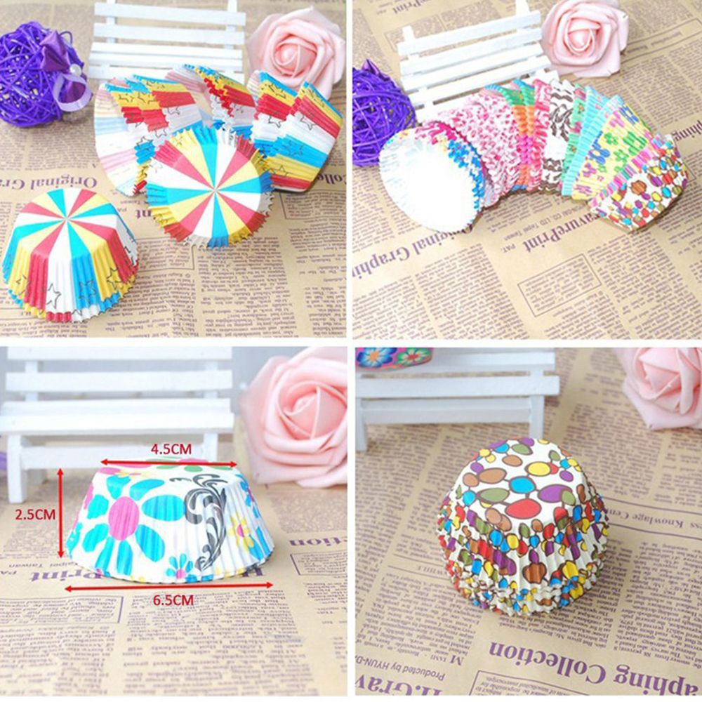 Set 100 Giấy Lót Làm Bánh Cupcake Nhiều Màu Sắc Chống Dầu Tiện Dụng