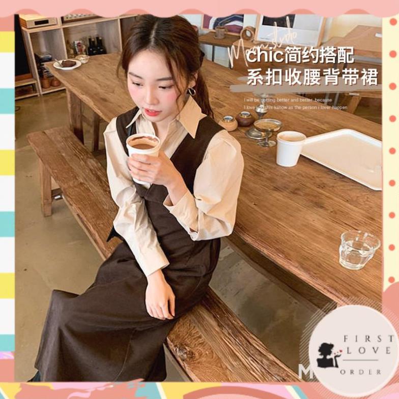 (firstlove ORDER) Váy yếm mùa thu MORAN cổ V đan chéo sau lưng xẻ chéo tà kiểu Pháp sang trọng ( HÀNG_MỚI ) 01