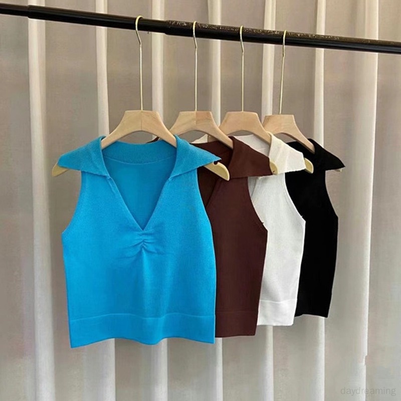 Áo Croptop Dệt Kim Cổ Chữ V Xếp Ly Quyến Rũ Thời Trang Cho Nữ