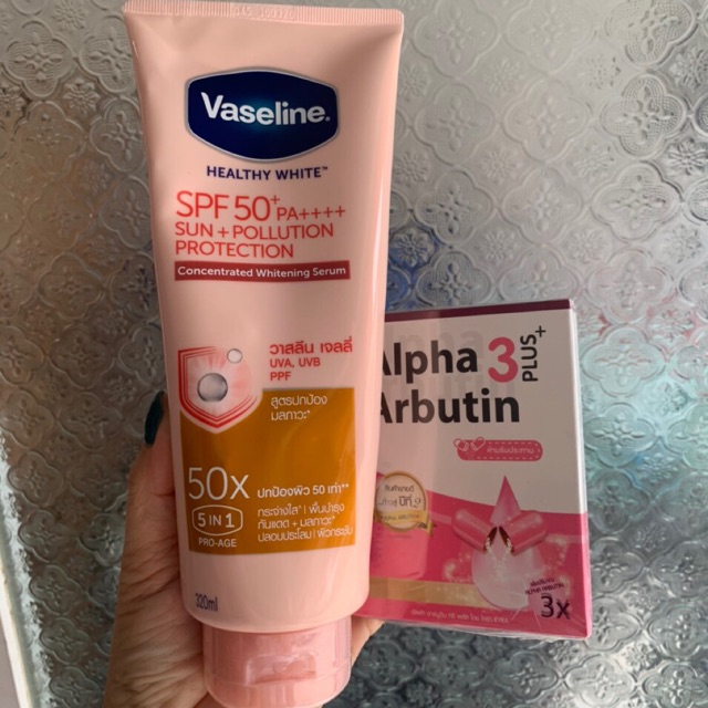 Combo dưỡng Vaseline 50x và vỉ Alpha Arbutin