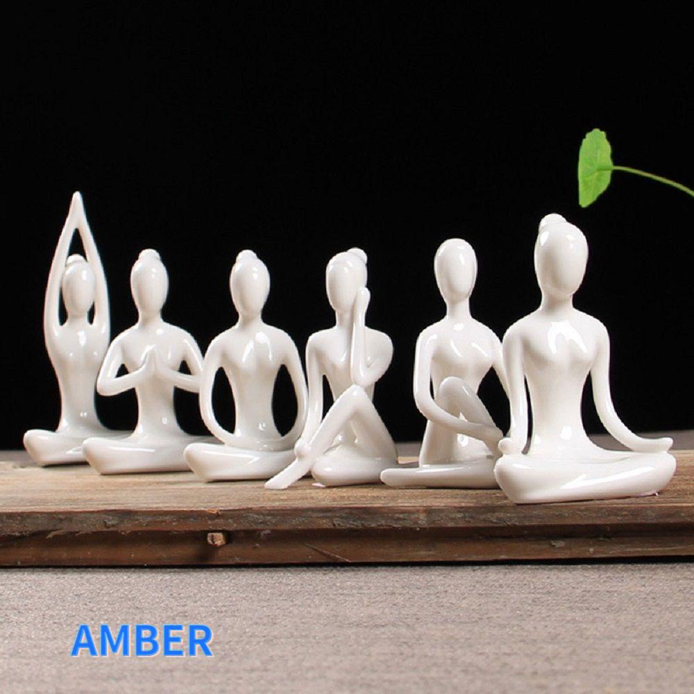 Tượng người phụ nữ hình dáng tập yoga bằng gốm sứ thủ công nghệ thuật trừu tượng để bàn trang trí phong cách vintage