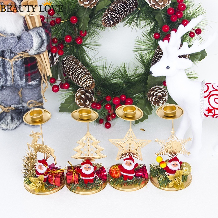 [Hàng Mới Về] Giá Đỡ Nến Để Bàn Hình Ông Già Noel Bằng Sắt Mạ Vàng Dễ Thương Sáng Tạo Phong Cách Châu Âu