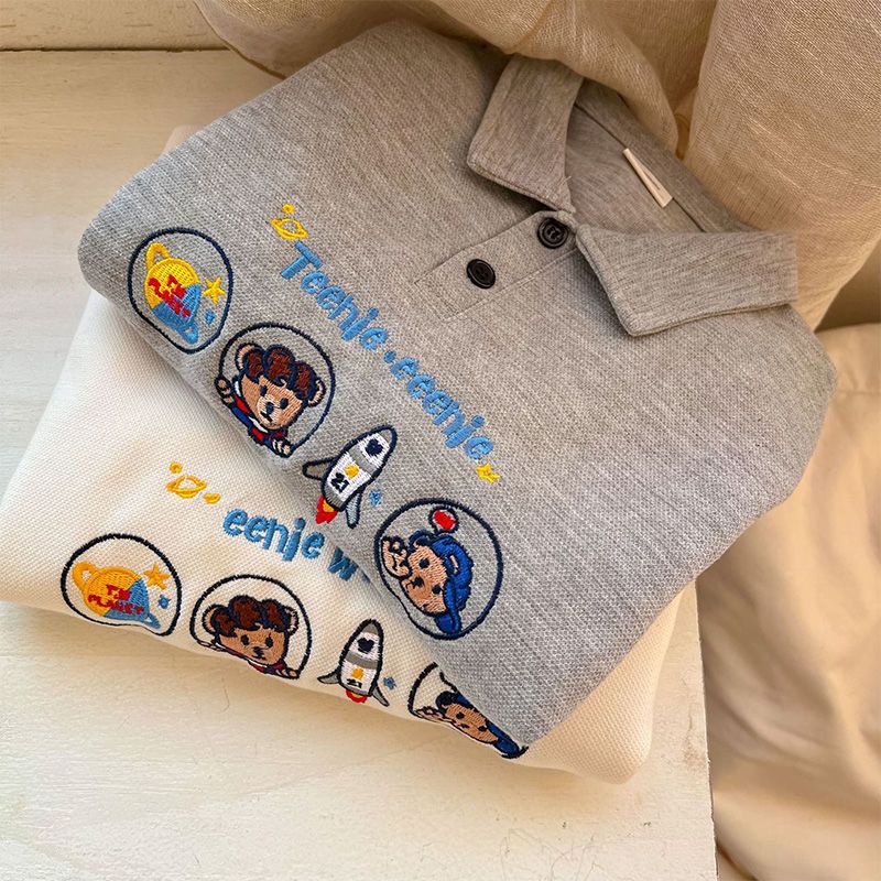 [Babycat] Hàng Có Sẵn Áo Thun polo Tay Dài Dáng Rộng Thêu Hình Gấu Thời Trang Mùa Thu Phong Cách Nhật Bản Mới Cho Bé Trai Và Bé Gái @