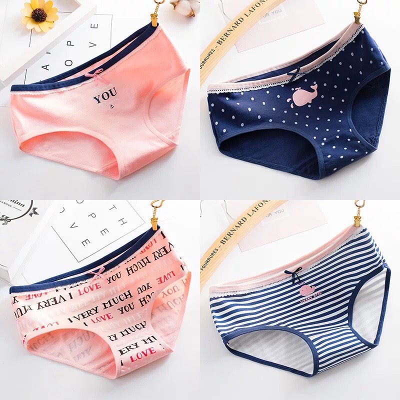 Quần lót nữ cute sét 4 quần chíp dễ thương cho bé size đại đồ lót trẻ em từ 39-58kg XS11