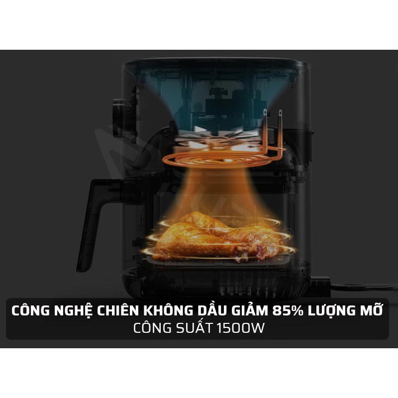 Nồi chiên không dầu thông minh Xiaomi Mijia 3.5 L. Kết nối với điện thoại. Màn hình oled cảm ứng.