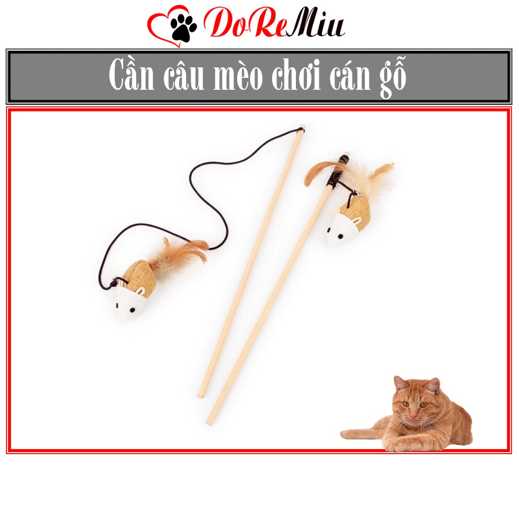 Doremiu - Cần câu mèo Cán gỗ - đồ chơi cho mèo tương tác