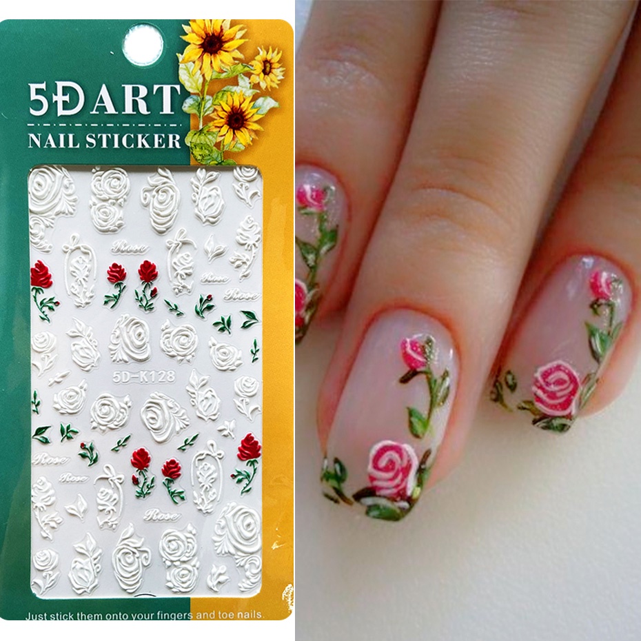 Miếng Dán Trang Trí Móng Tay 5D-K128 Hình Hoa Hồng