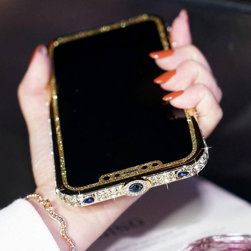 Ốp Điện Thoại Khung Kim Loại Chống Rơi Đính Đá Sang Trọng Cho iPhone 13 12 11 Pro MAX XS MAX XR