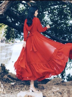 ĐẦM MAXI ĐỎ XẺ TÀ