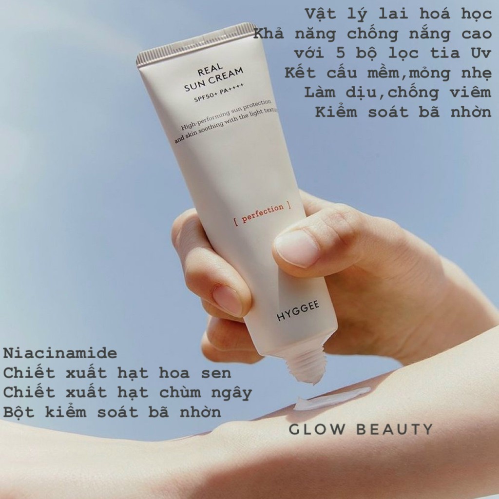 Kem chống nắng vật lý lai hóa học HYGGEE Real Sun Cream 50ml [GLOW BEAUTY]