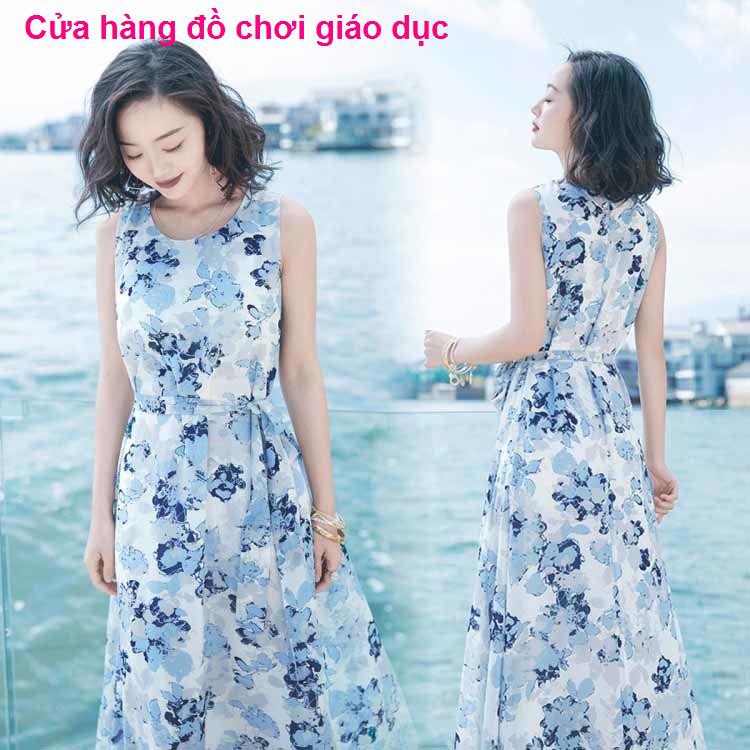 SHOP XINH Váy mùa hè mới của phụ nữ Slim voan không tay Bohemian dài bên bờ biển bãi