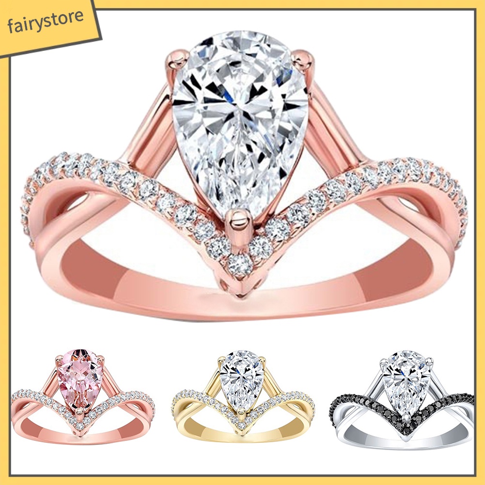 Nhẫn Hợp Kim Đính Đá Hình Giọt Nước Xinh Xắn