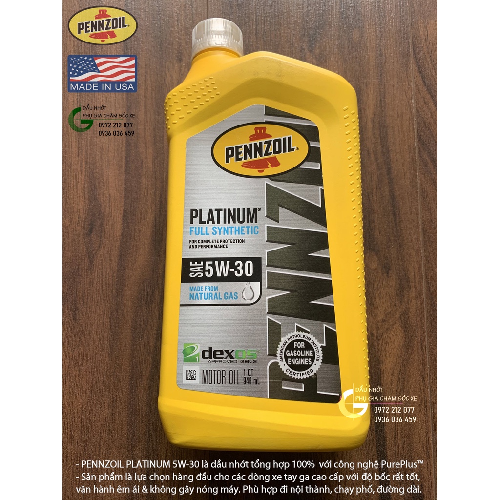 Dầu động cơ Pennzoil Platinum 5W-30 tổng hợp toàn phần cho xe ga