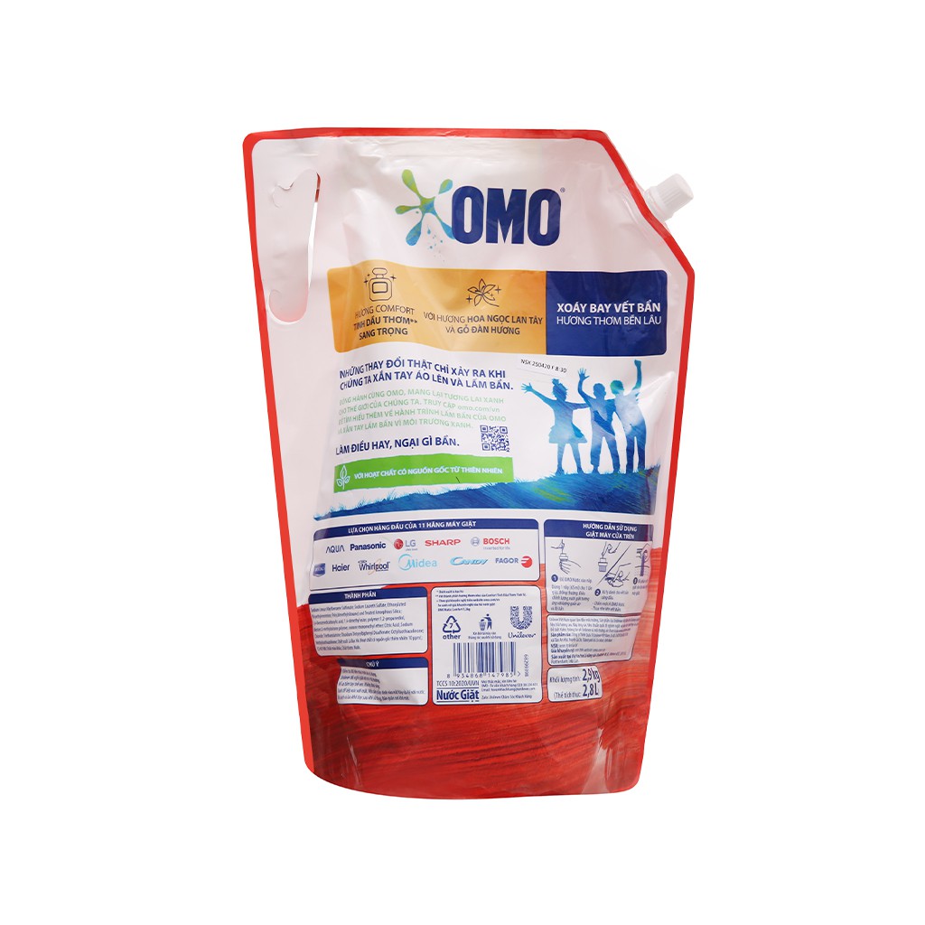 Nước giặt OMO Comfort tinh dầu thơm túi 2.8 lít