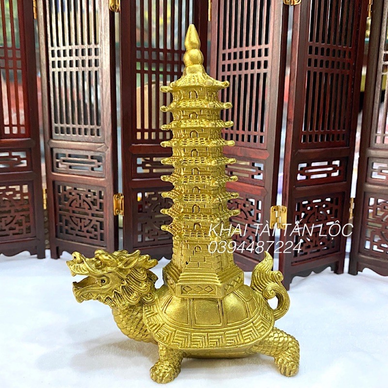 Tượng long quy cõng tháp Văn Xương bằng đồng cao 17cm