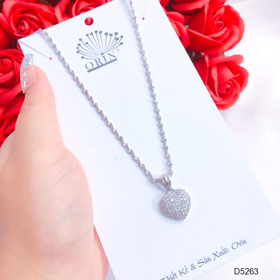 Dây chuyền bạc nữ, dây xoắn mặt trái tim đính đá cao cấp Orin D5263
